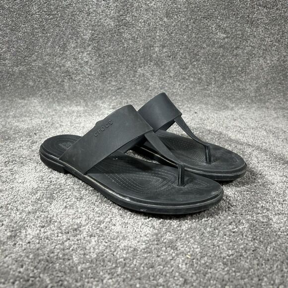 Crocs Tulum Flip Women’s Size 6 Black T Strap Thong Sandals Used - Picture 1 of 10